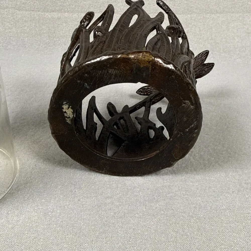 Vintage Dragonfly Brass Votive Candle Holder Design W/Glass Insert 4.25”